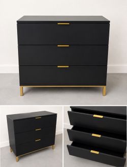 Modern Black & Gold 3-Drawer Dresser / Nightstand