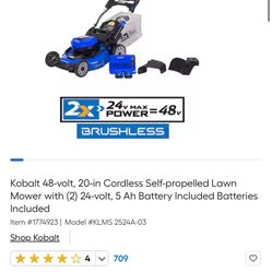 Kobalt 48-volt, 20-in Cordless Self-propelled Lawn Mower with (2) 24-volt, 5 Ah Battery Included Batteries Included