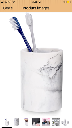 Bathroom Tumbler Cup White Marble Look, Resin Bathroom Cup Holder Marblized, Toothbrush Holder