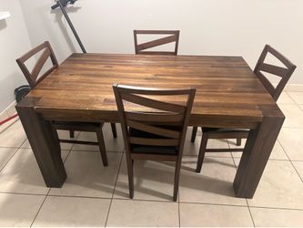 Solid Wood Dining Table Set with 4 Chairs - 63” X 39”