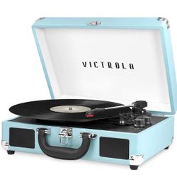 Turquoise Victrola Suitcase Bluetooth Record Player - Brand New - Open Box