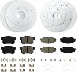 Brake Kits Compatible With 2003-2007 Honda Accord Geomet-Coated Disc Brakes Rotors and Ceramic Brake Pads Front And Rear Replacement Betthand