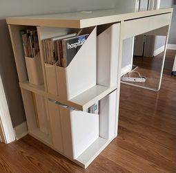 White Desk With Side Shelves And A Drawer