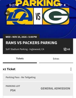 Parking Pass:  Los Angeles Rams versus Green Bay Packers