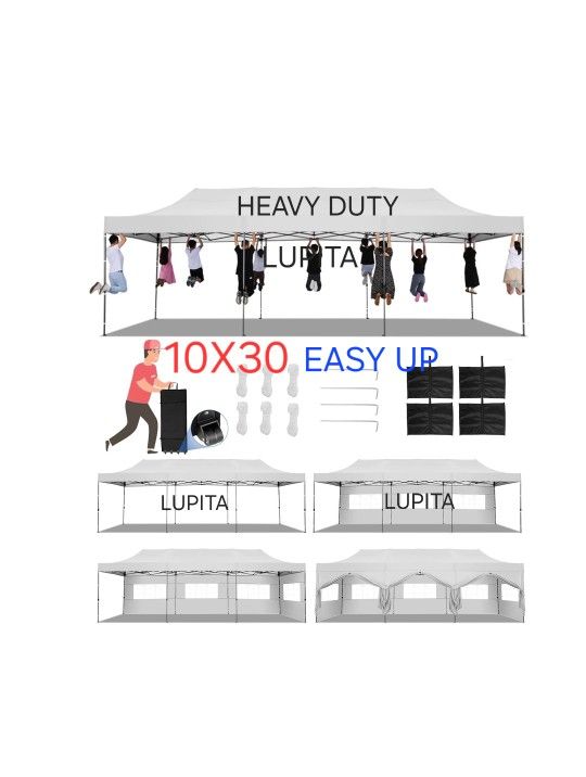 10x30 Pop up Heavy Duty Canopy Tent with 8 sidewalls Easy up Heavy Duty Tent Waterproof Wedding Party Tent Canopy Outdoor Tents for Parties Commercial