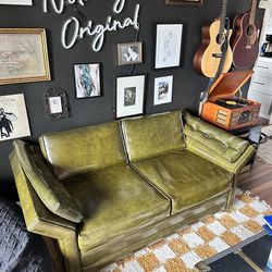 mid century modern green leather couch