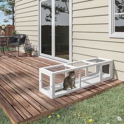 😀 PawHut Outdoor Cat Tunnel with Extendable Design, 59" L Wooden Cat Run with Weather Protection, Connecting Inside and Outside, for Deck Patios