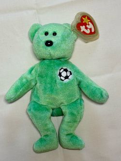 Vintage 1998 Ty Beanie Baby - "Kicks" the Soccer Bear (Retired with Tags)