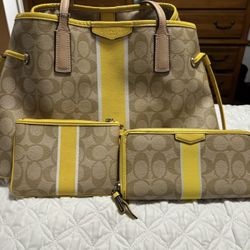 Yellow Coach Bag With Wallets 