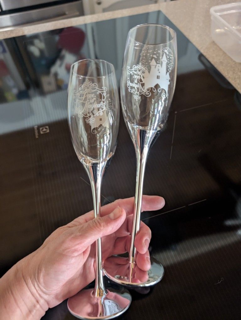 Pair Of "Love Is Magical" Disney Champaign Glasses