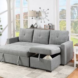 New Gray Sleeper Sectional Sofa - Pull Out Bed - Reversible Sleeper Sectional With Storage Ottoman 