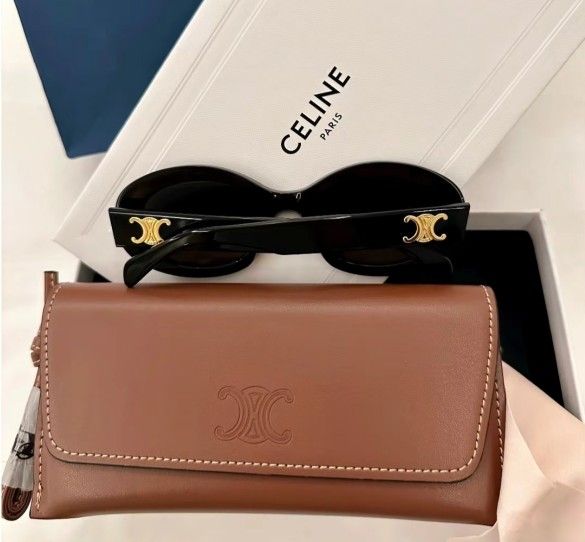 Logo on temple Acetate Oval Sunglasses Women's Black