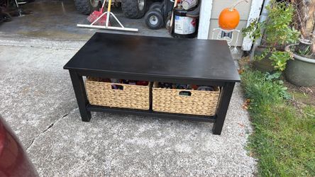 Black Wood Coffee Table with Storage Baskets