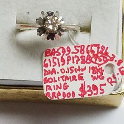 18k White Gold Diamond 0.15ctw Solitaire Vintage Ring Size 6
