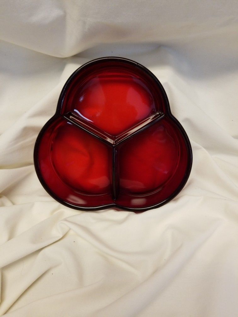 Vintage Red Glass Divided Dish