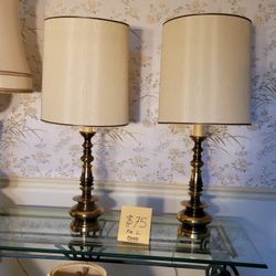 Pair Of Colonial Turned Lamps In Antique Brass