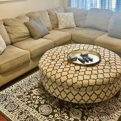 Beige tan Sectional And Ottoman 