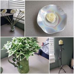 2 candles and 2 plants