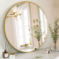 24" Gold Frame Circular Mirror 