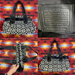 Vintage Coach Soho Pleated Signature Tote Bag Black Monogram Canvas F13742 Y2K