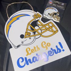 2pc Gift Set NFL Lis Angeles Chargers Wall Decor & Magnet