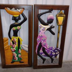 African, Ethnic wall art sculpture set lot
