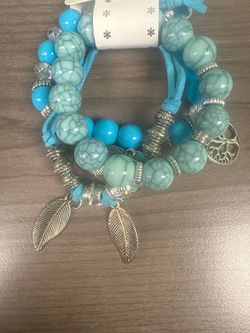 Boho Turquoise Beaded Stackable Bracelet Set – Tree of Life & Feather Charms