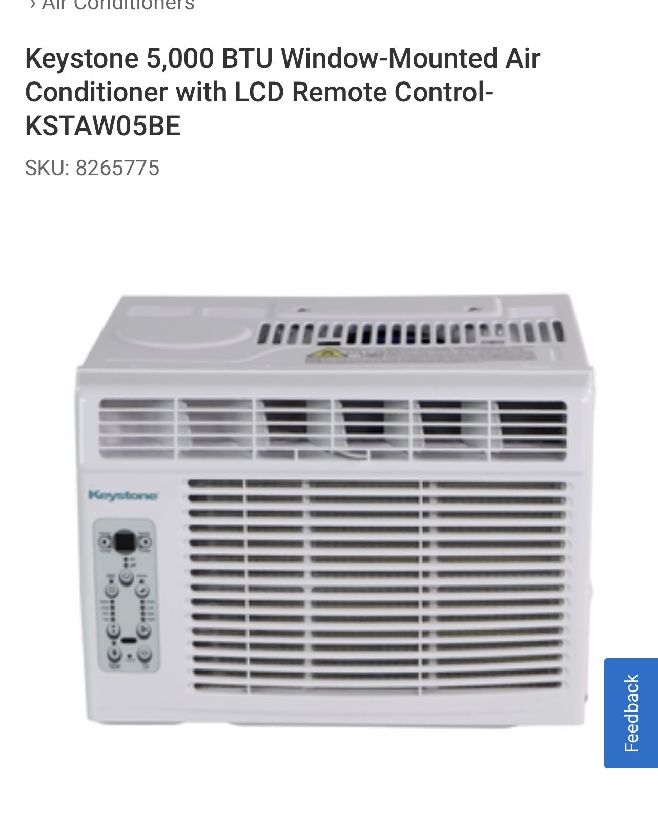 Keystone 5,000 BTU Window-Mounted Air Conditioner with LCD Remote Control-