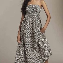 New S By Anthropologie The Somerset strapless maxi dress in green pattern sizeXS