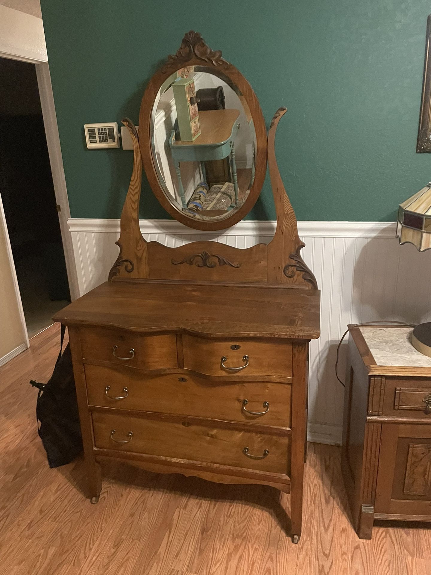 Vintage Solid Wood Dresser W/ Swivel Mirror