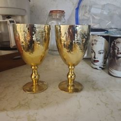 Gold Hammered Glass Goblets set of 2