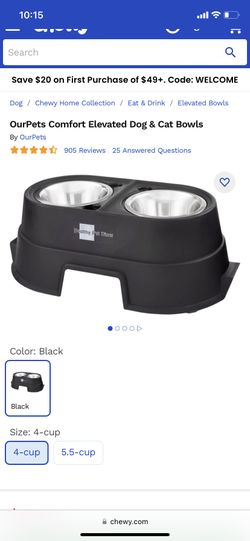 OURPETS Comfort Elevated Dog & Cat Bowls, Black, 5.5-cup 