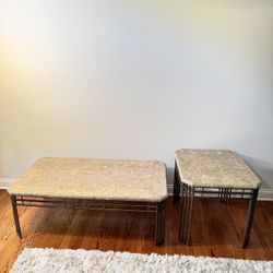 Marble Top Coffee Table & End Table Set – Stone & Metal Base