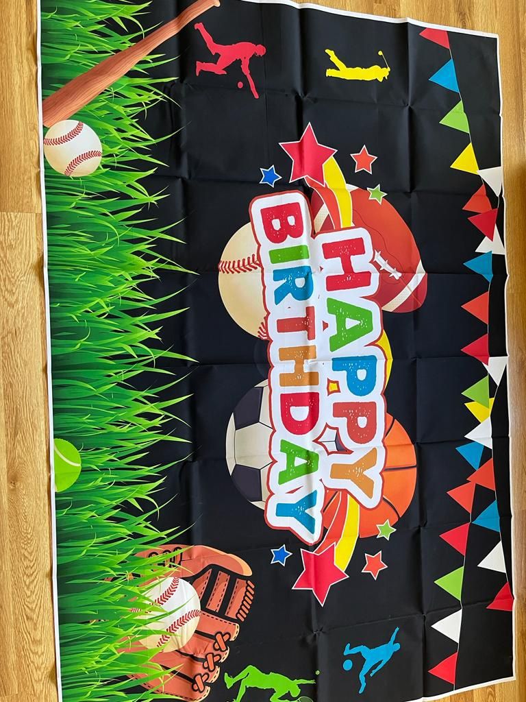 5*3ft Sports theme Happy Birthday Banner With 5 Sports Helium Ballon