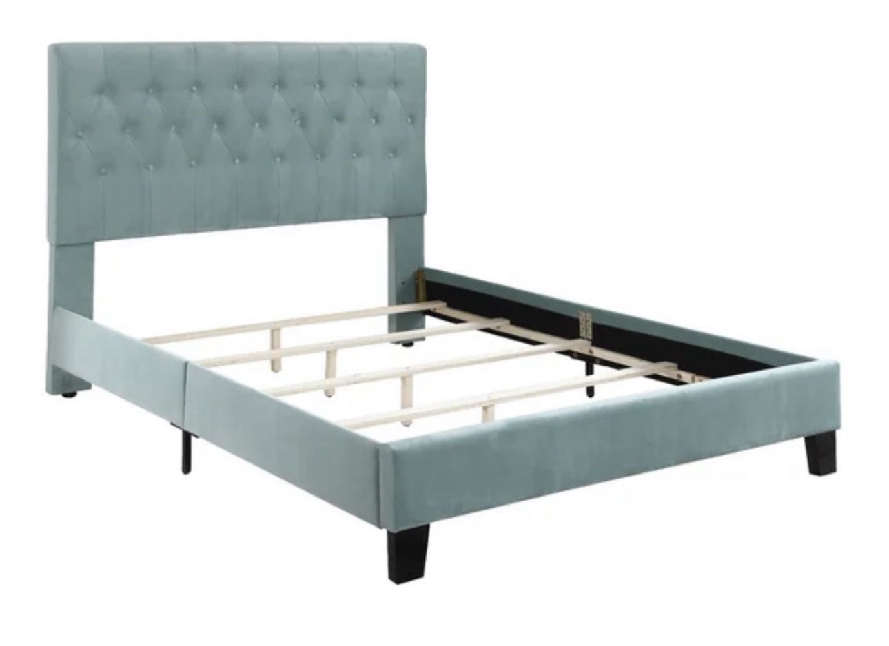 Upholstered Queen Bed W/ MATTRESS & BOX SPRING - Teal