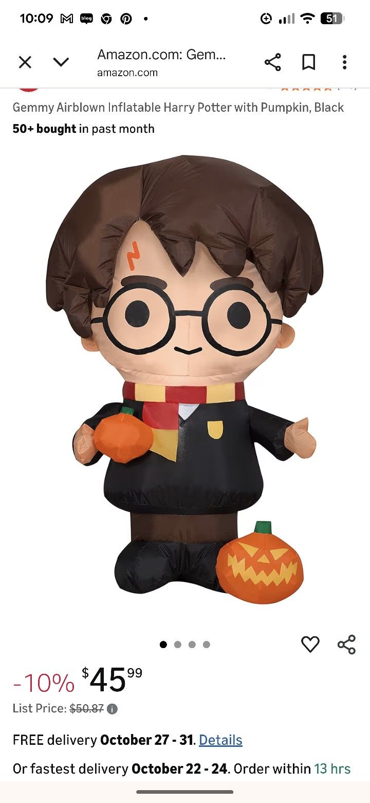 Gemmy Airblown Inflatable Harry Potter with Pumpkin, Black
