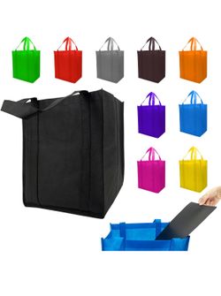 10 Pack Reusable Shopping Bags - 14.9x12.6x9.4 Inth Bulk Tote Bag for Grocery with 5 Pack Thick Plastic Bottom can Hold 50 Lbs, Foldable & Durable wit