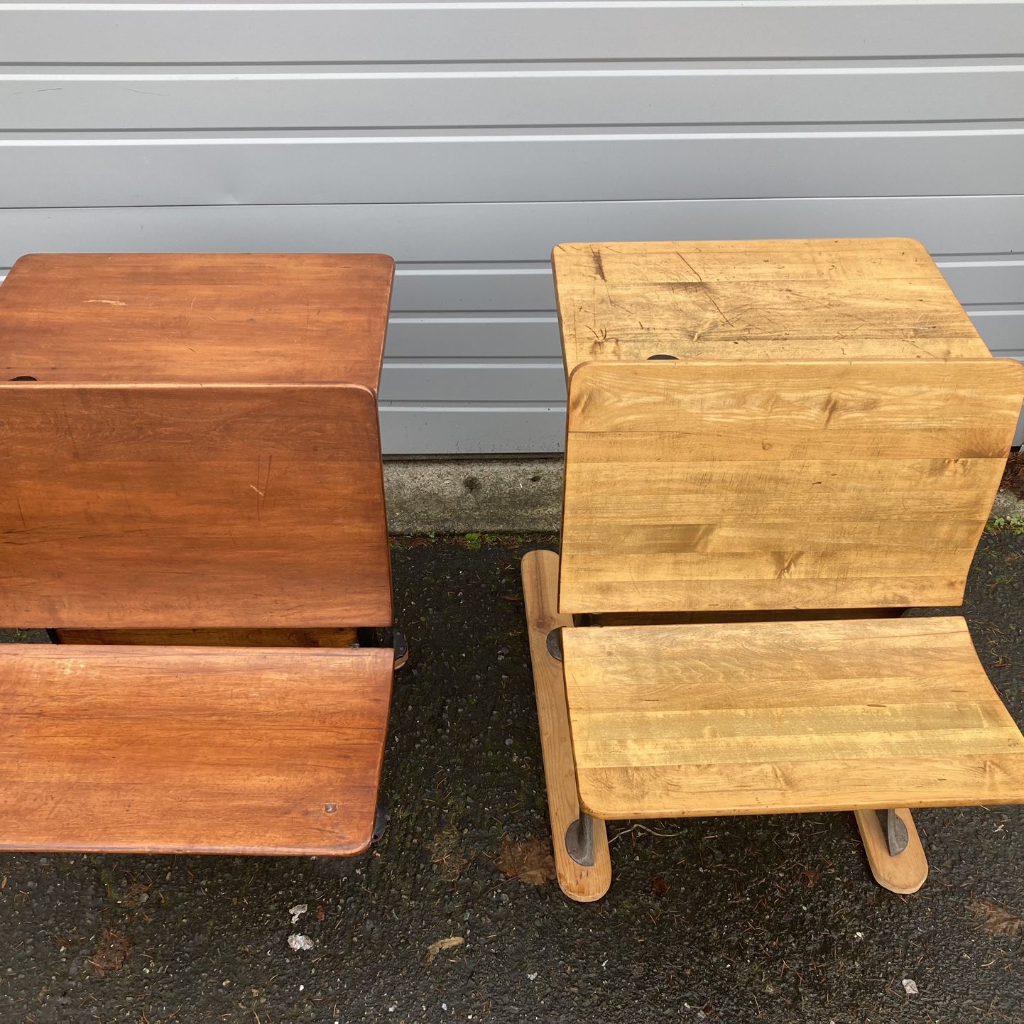 Two Antique School Desk Benches