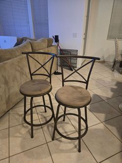 Set of 2 Swivel Bar Stools – 26” Counter Height – Metal & Cushioned Seats