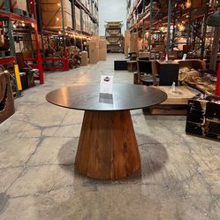 Black And Natural Teak Wood Round Dining Table - Dandou