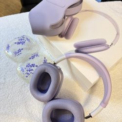 Lavender AirPods Max with box and extra ear tips