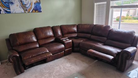6-piece power leather reclining modular sectional ( dark brown)