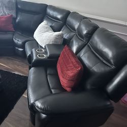 Black Leather Couch Led Lights Blue At The Bottom