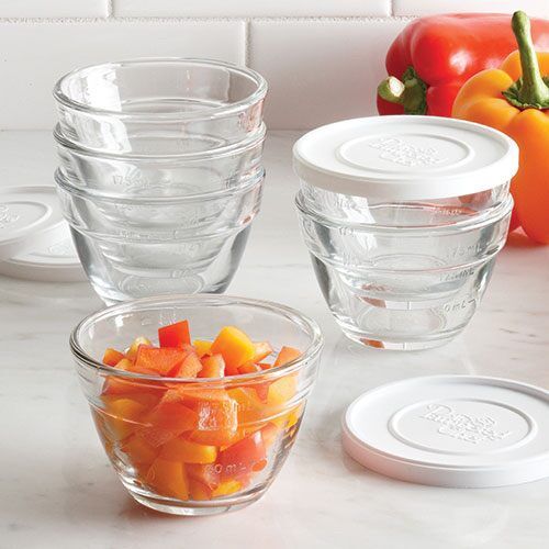 6 1-cup Glass Bowls W/lids