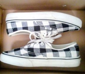 Vans Authentic Black & White Gingham Plaid Low-Top Sneakers Men's Size 6 Women's Size 7.5