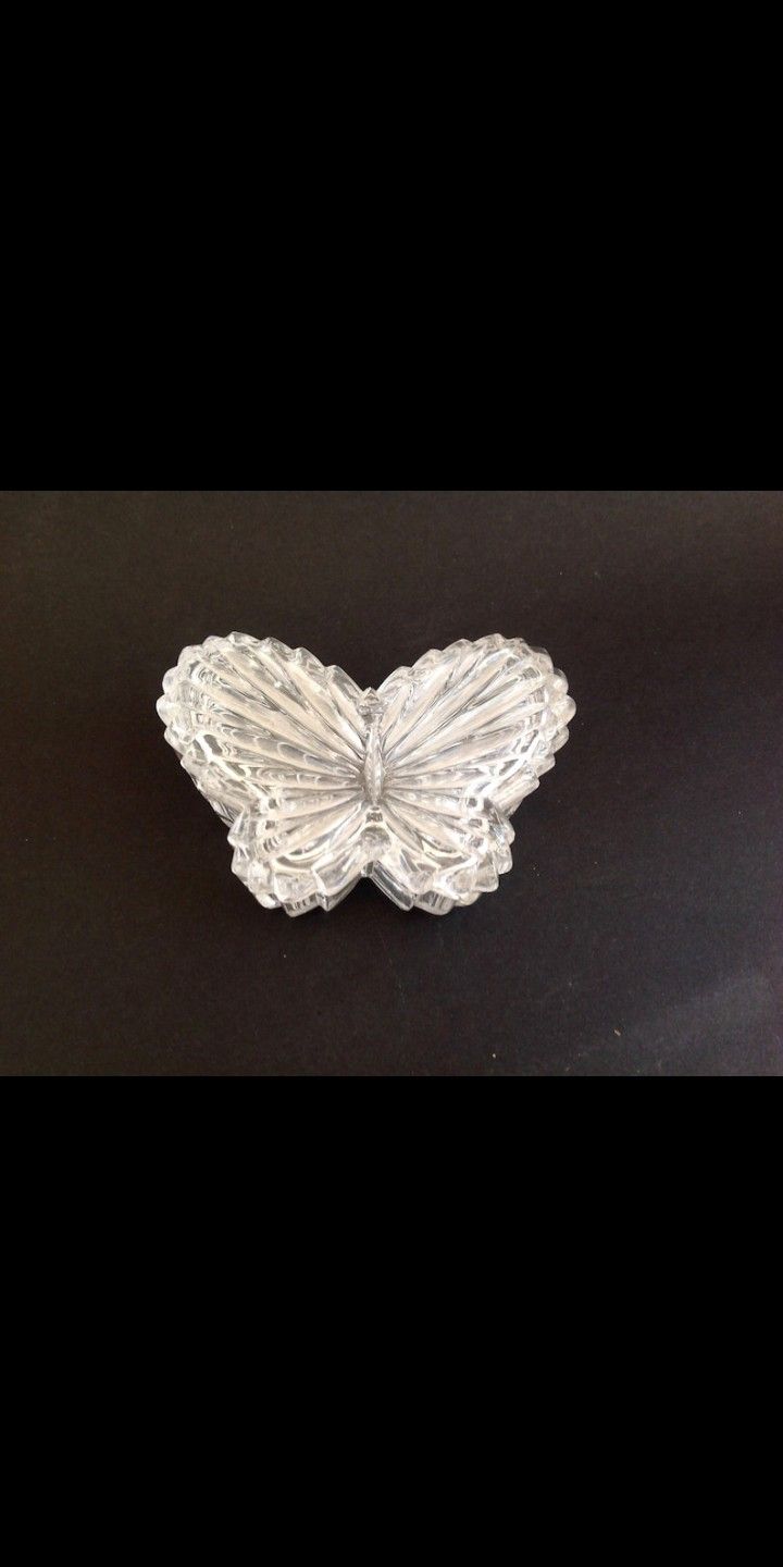 Cut Crystal Vintage Lidded Butterfly Trinket Box