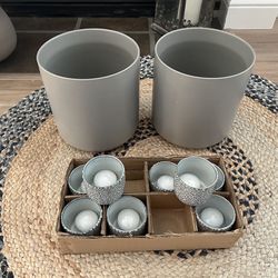 Ceramic Pots (2)& Candle Holders (8)