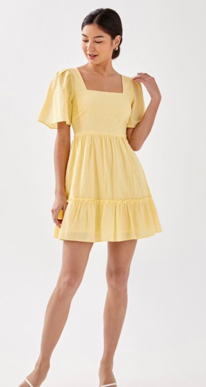 Pastel yellow summer dress with princess sleeves