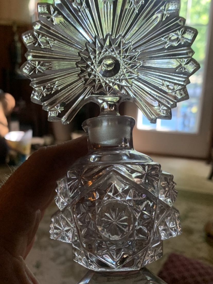 Antique Art Deco Cut Glass Perfume Bottle