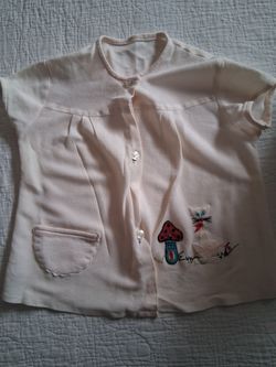 Vintage Infant Cream Shirt Embroidered Button Down Girls 3-6 Months